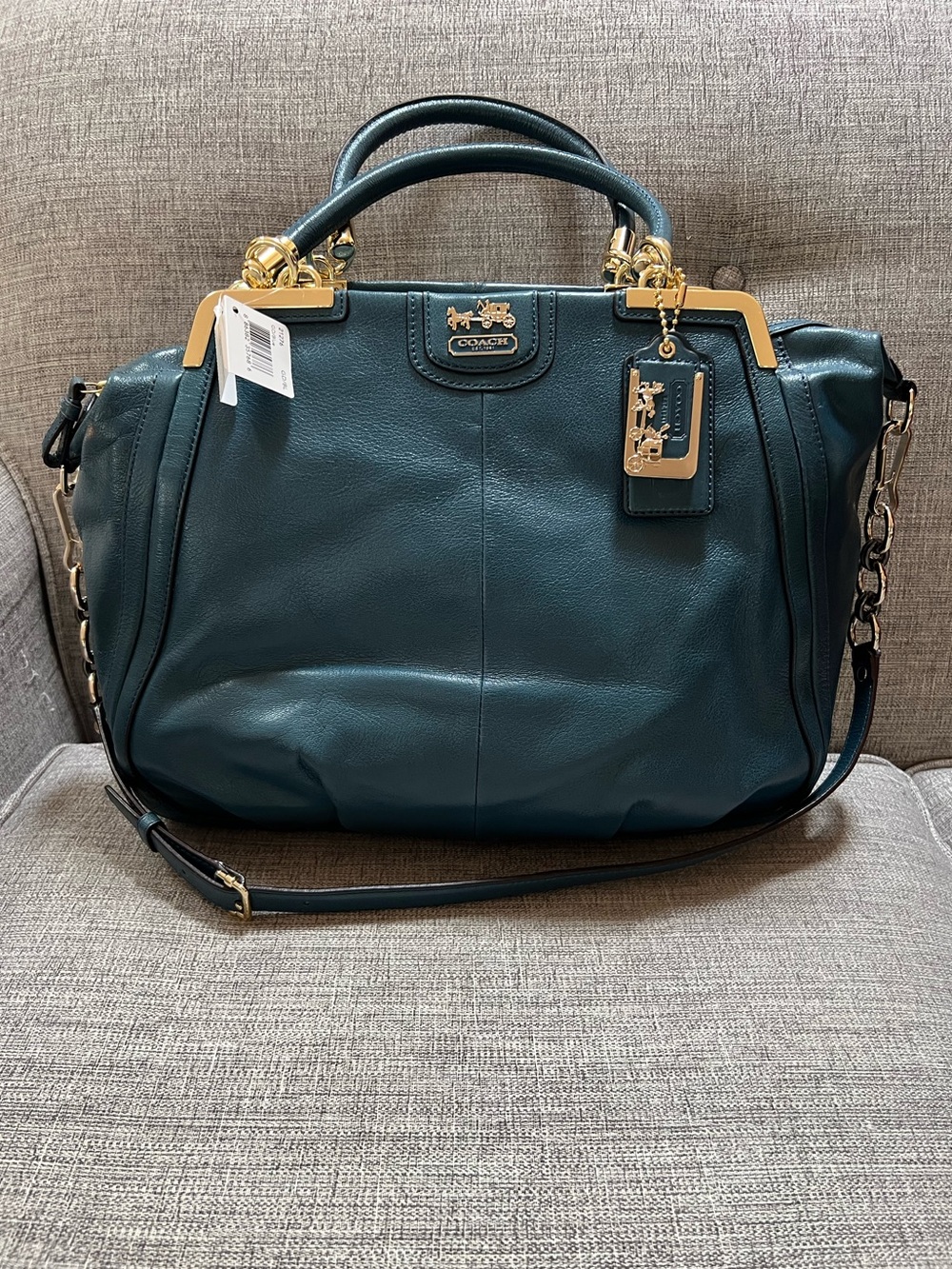 RARE Ltd Ed Coach Madison Pinnacle Leather Amelia Satchel Teal Large Satchel Bag
